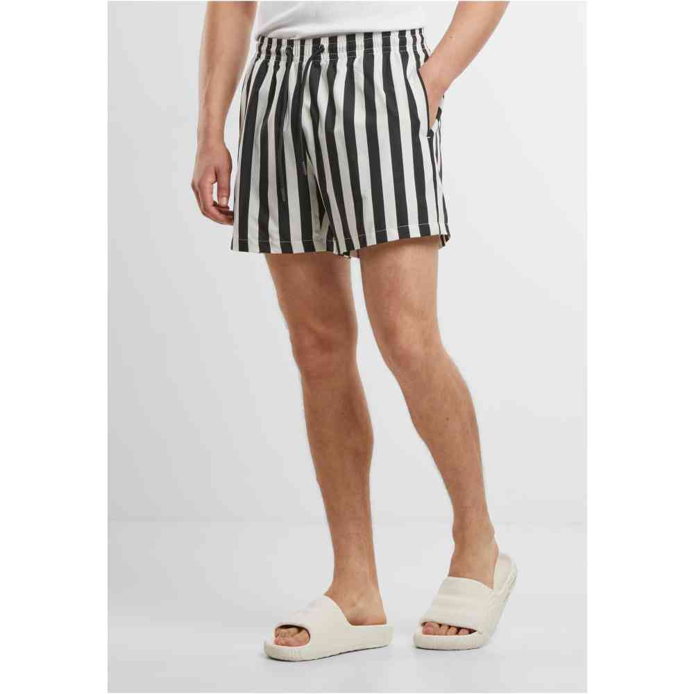 Urban Classics - Striped Seersucker Swim shorts - Black/Off white